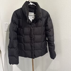 Eddie Bauer Jacket Womens M Black Full Zip Goose Down Quilted Puffer Coat